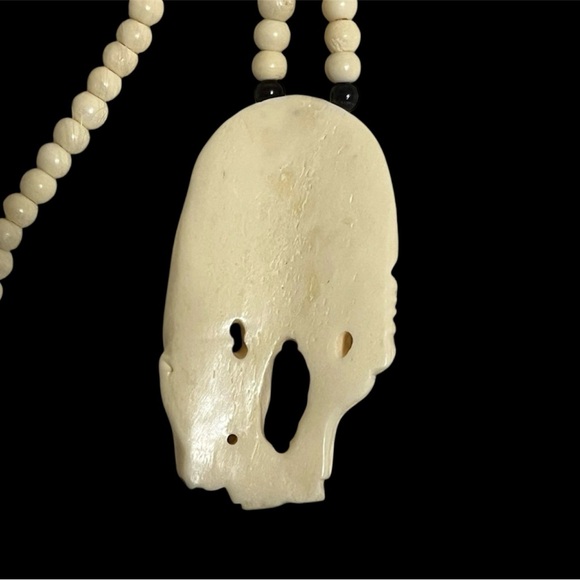 Vintage Carved Bone Crouching Horse Pendant Necklace